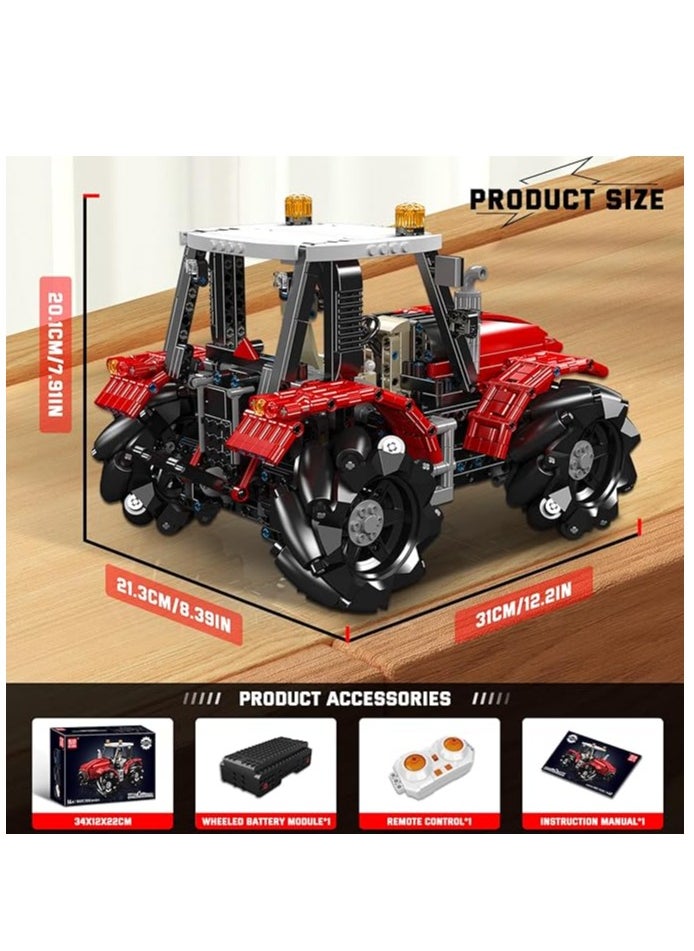 mould king 18037 Wheeled Tractor Building Block Kits, 360° Fully Movable Red Farm Tractor with Remote Control, STEM Farm Equipment Toys for Boys and Girls  - Image 4