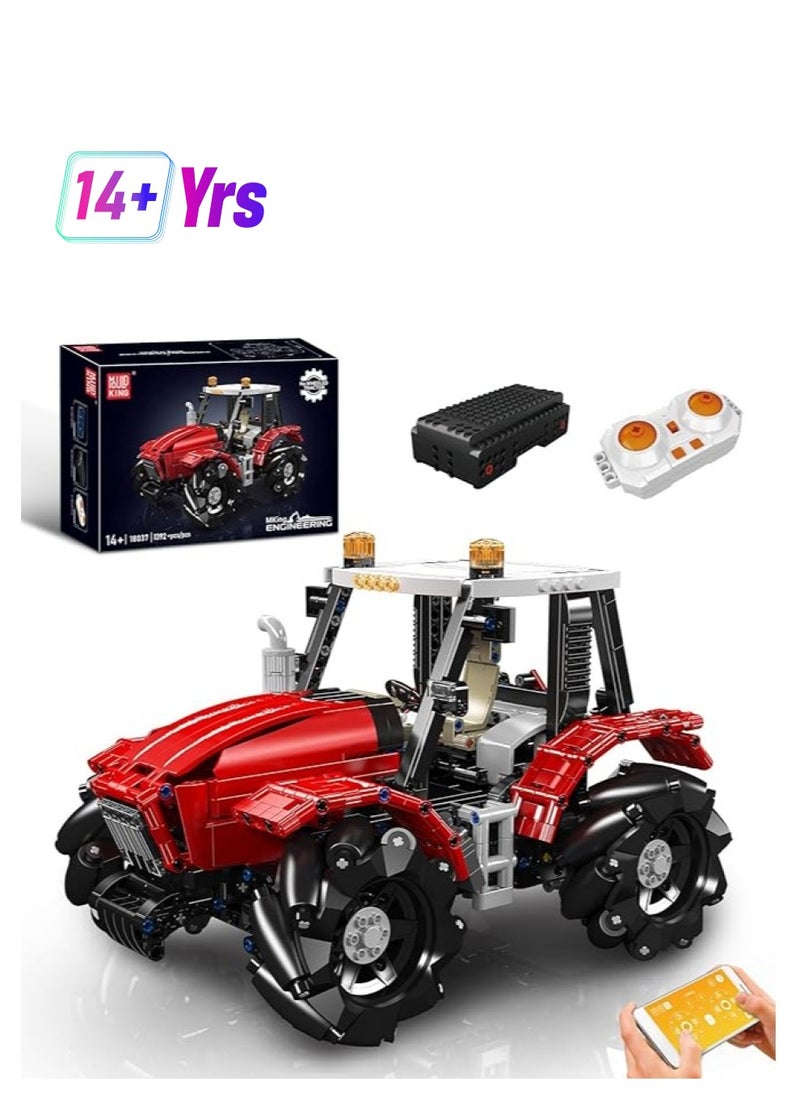 mould king 18037 Wheeled Tractor Building Block Kits, 360° Fully Movable Red Farm Tractor with Remote Control, STEM Farm Equipment Toys for Boys and Girls  - Image 1