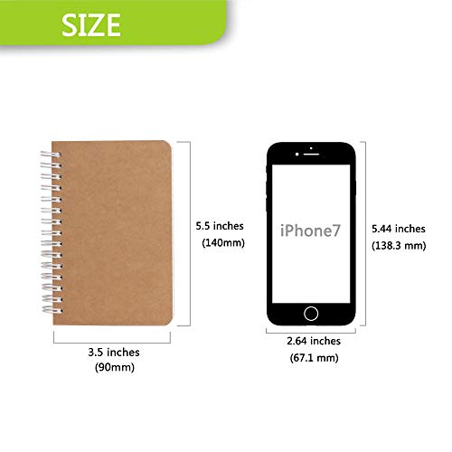 TWONE Kraft Cover Lay Flat Spiral Notebooks - Two Pack - 3.5" x 5.5" - 180 Ruled Pages - 90 Sheets - Easy to Carry - Image 4