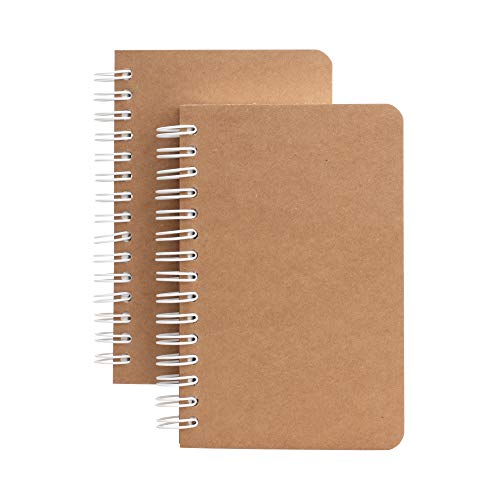 TWONE Kraft Cover Lay Flat Spiral Notebooks - Two Pack - 3.5" x 5.5" - 180 Ruled Pages - 90 Sheets - Easy to Carry - Image 1