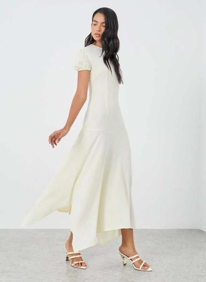 Take Two Take Two Textured Puff Sleeve Round Neck A-Line Maxi Dress