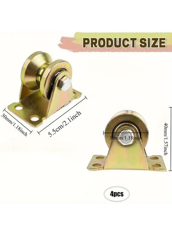 4Pcs Heavy Duty V Groove Track Casters Double Roller Bearings Metal Pulleys Sliding Doors - Image 3