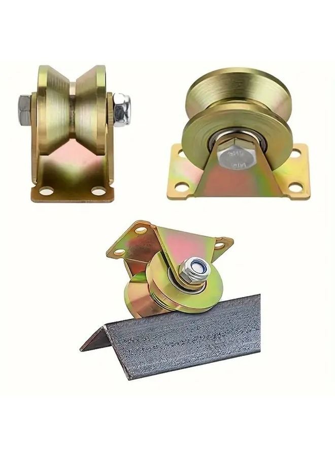 4Pcs Heavy Duty V Groove Track Casters Double Roller Bearings Metal Pulleys Sliding Doors - Image 2