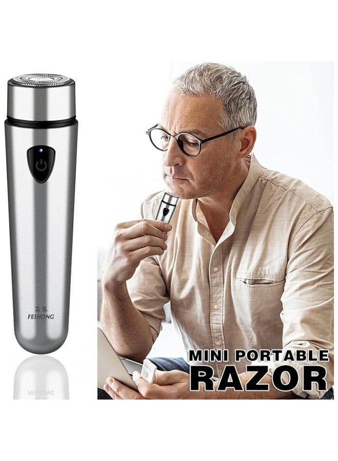 في هونج ماكينة حلاقة كهربائية صغيرة محمولة للرجال مقاومة للماء، ماكينة حلاقة جيب لاسلكية للرجال قابلة للشحن عبر USB، ماكينة حلاقة دوارة رطبة وجافة-فضي - Image 3