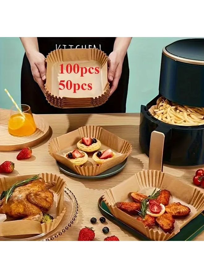 Non Stick Brown Paper Fryer Liners 100pcs For Baking Microwaving Easy Clean - Image 1