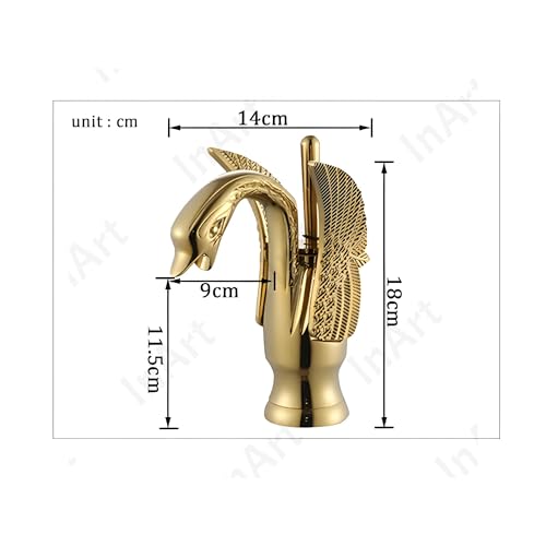 InArt Brass Swan Shape Single Handle Bathroom Sink Faucet, Hot & Cold Water, Waterfall Lavatory, Gold, Deck Mount, Lever Handle, Modern Style - Image 4