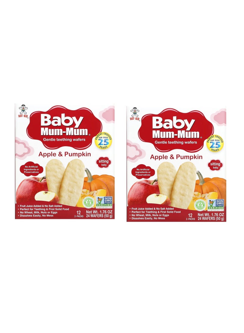 HOT-KID Gentle Teething Wafers Apple  Pumpkin 12 Packs 2 Wafers Each 2 packs - Image 1