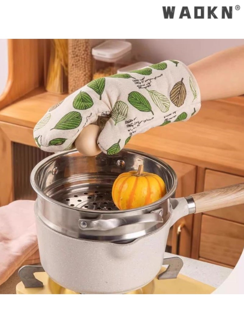 WAOKN Thickened Oven Mitts,Heat Resistant, Non-Slip, Ideal for Baking and Cooking, Leaf Pattern Design, Provides Excellent Protection Against High Temperatures, Perfect for Kitchen Use,2 PCS  - Image 4
