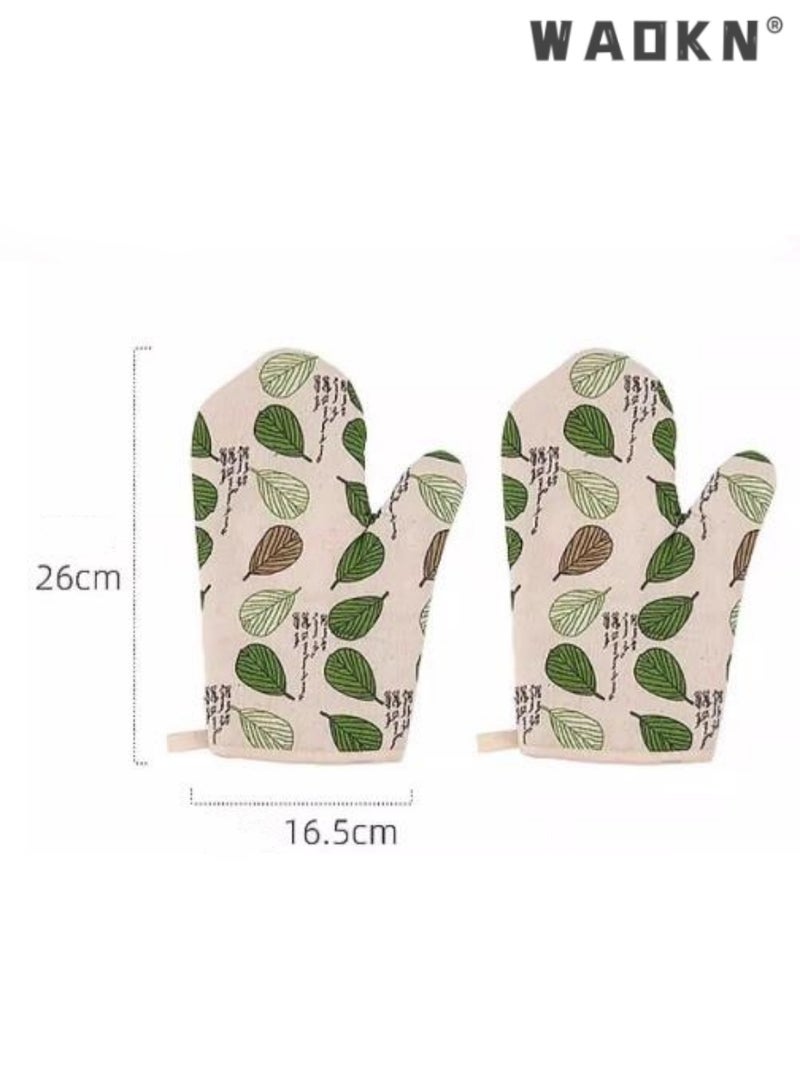 WAOKN Thickened Oven Mitts,Heat Resistant, Non-Slip, Ideal for Baking and Cooking, Leaf Pattern Design, Provides Excellent Protection Against High Temperatures, Perfect for Kitchen Use,2 PCS  - Image 5