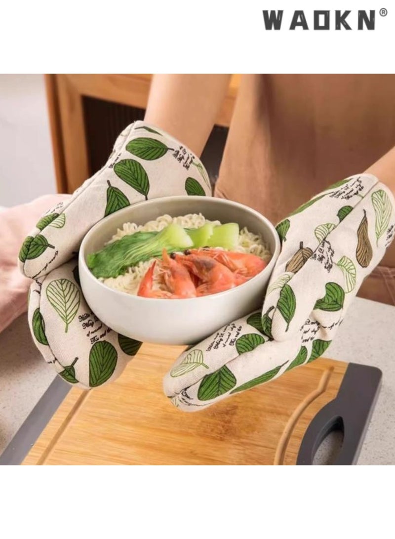 WAOKN Thickened Oven Mitts,Heat Resistant, Non-Slip, Ideal for Baking and Cooking, Leaf Pattern Design, Provides Excellent Protection Against High Temperatures, Perfect for Kitchen Use,2 PCS  - Image 3