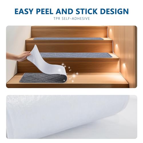 KOOTETA Stair Treads for Wooden Steps Indoor, 15 Pack 8" X 30" Non Slip Carpet Stair Treads with Reusable Adhesive for Kids Elders and Dogs, Surface Polyester TPR Backing Stair Runner Rugs, Dark Grey - Image 4