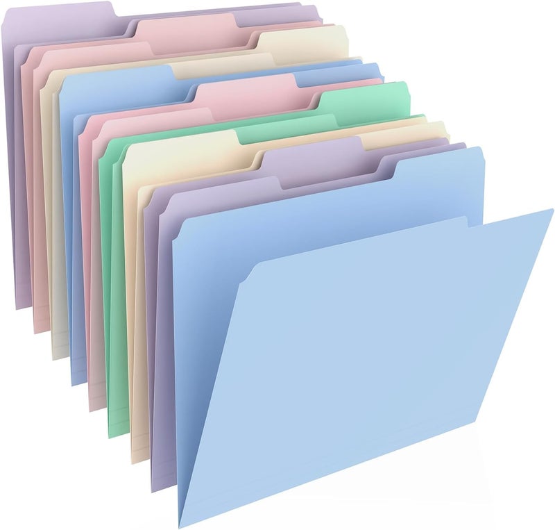 HABGP 9 Pcs Manilla Folders 8.5 x 11 Inch, 1/3-Cut Tab Colored File Folders Letter Size, Plastic Folders Aesthetic, School Business Office Manila Folders for Documents Paper - Image 1