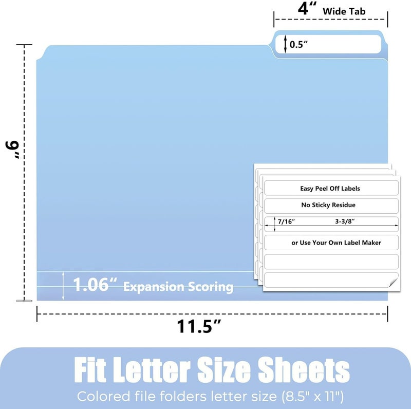 HABGP 9 Pcs Manilla Folders 8.5 x 11 Inch, 1/3-Cut Tab Colored File Folders Letter Size, Plastic Folders Aesthetic, School Business Office Manila Folders for Documents Paper - Image 2