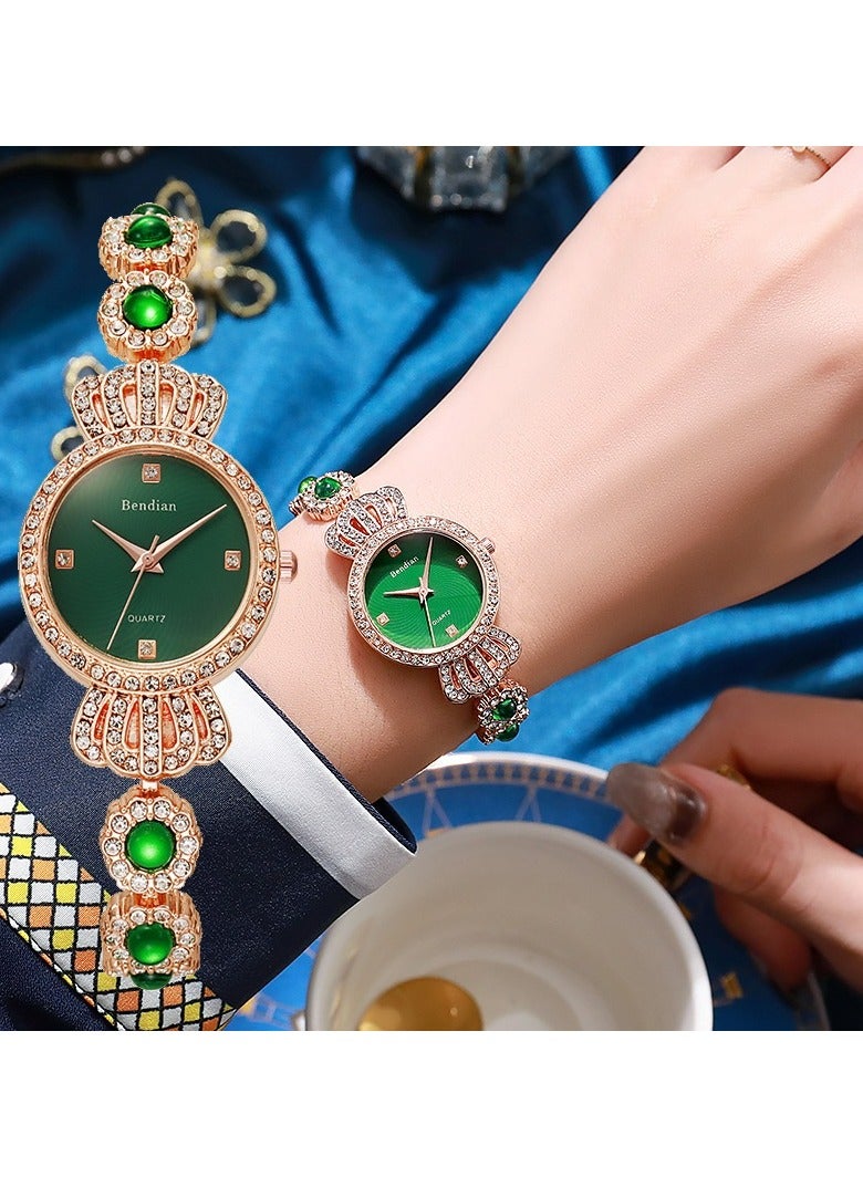 القمر السيدات ساعة المعصم الذهب الأخضر مجوهرات الأثرياء اكسسوارات الزفاف مجوهرات النساء شعبية - Image 1