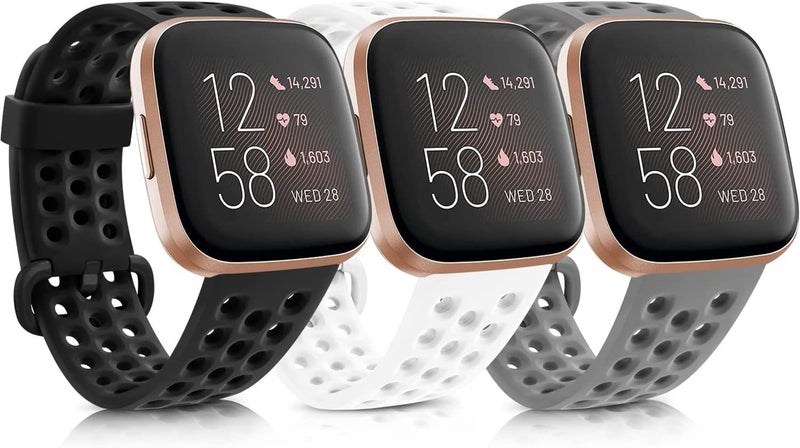 SYOSI Breathable Silicone Strap Compatible with Fitbit Versa/Versa 2 – Men’s & Women’s Replacement Smartwatch Band (Black/White/Gray – Large) - Image 2