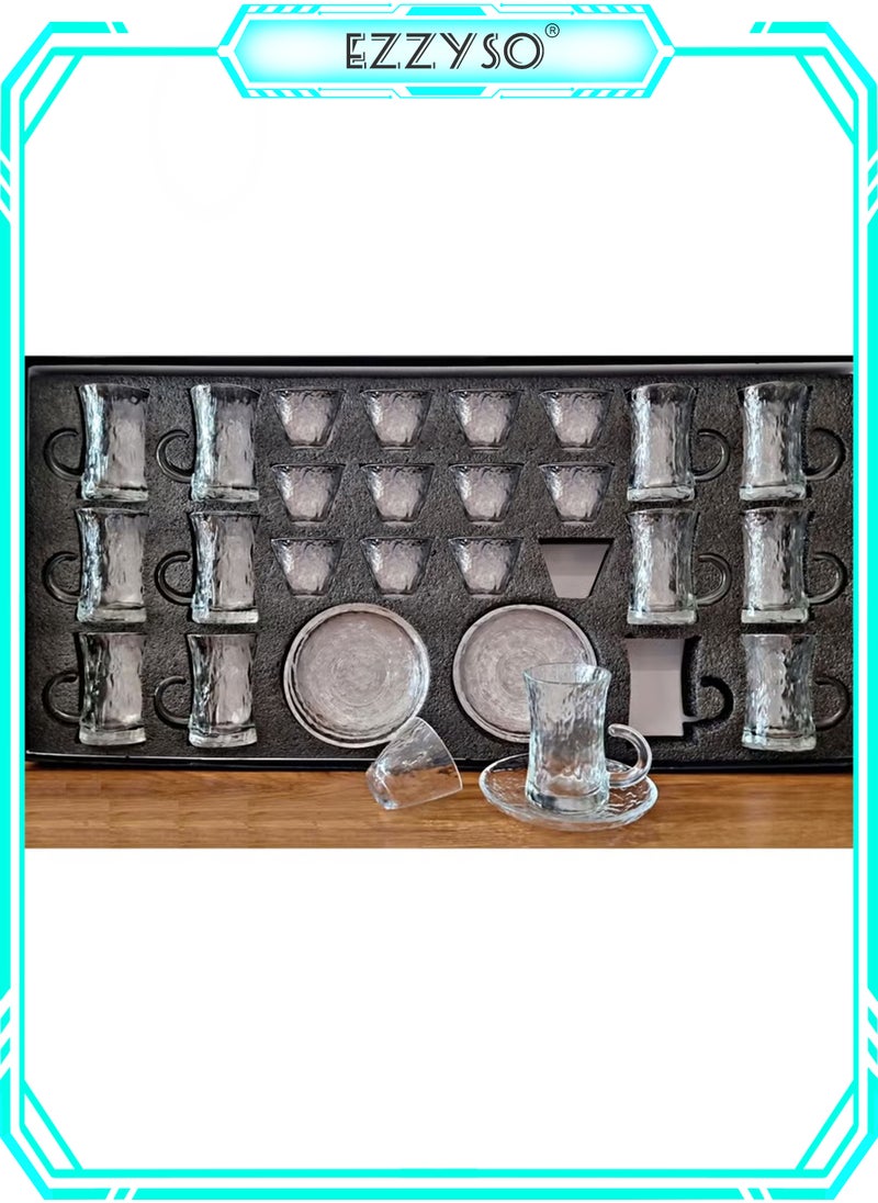 EzzySo 36 Piece Glass Coffee Cup Set, 12 Handle Coffee Cups 12 Cups 12 Saucer, Glassware Tea Cup Kitchen Tableware Set Suitable for Hotel Family Gatherings and Holiday Activities  - Image 1