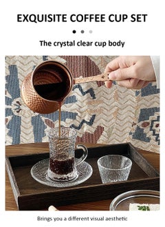 EzzySo 36 Piece Glass Coffee Cup Set, 12 Handle Coffee Cups 12 Cups 12 Saucer, Glassware Tea Cup Kitchen Tableware Set Suitable for Hotel Family Gatherings and Holiday Activities  - Image 2