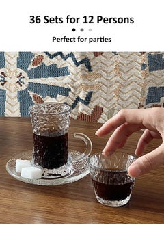 EzzySo 36 Piece Glass Coffee Cup Set, 12 Handle Coffee Cups 12 Cups 12 Saucer, Glassware Tea Cup Kitchen Tableware Set Suitable for Hotel Family Gatherings and Holiday Activities  - Image 5