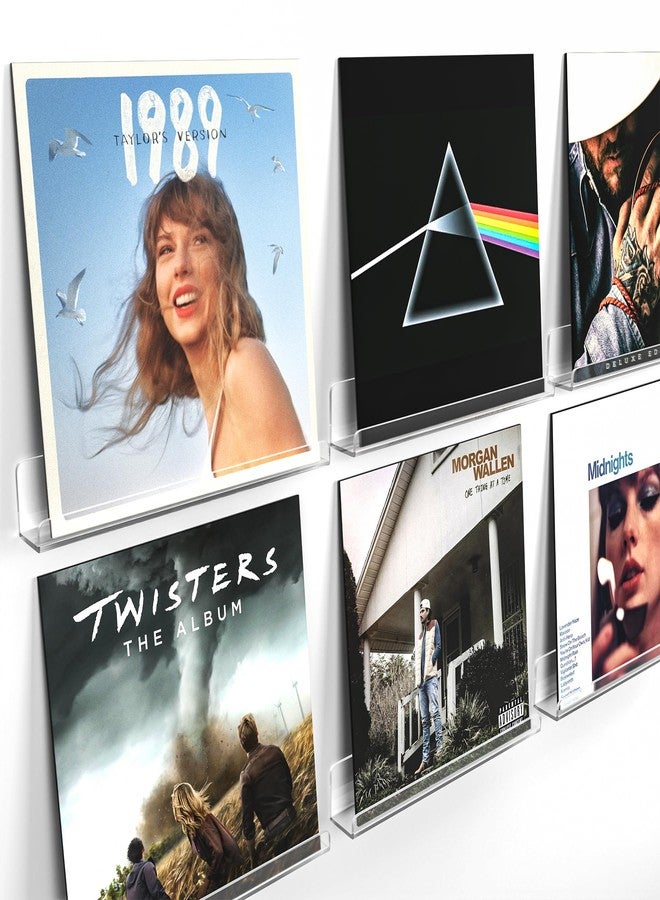 Laurensory Vinyl Record Shelf Wall Mount Shelves, 12 inch Clear Acrylic Vinyl Record Holder Display, Floating Shelves for Wall Decor, Magazine Rack, Kids Bookshelf, for Bedroom, Living Room, 6 Pack - Image 1