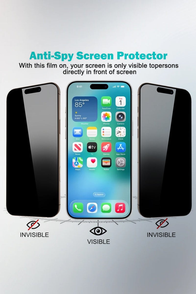 CLPURE 2 in 1 Protection Pack Of Privacy Screen Protector With Camera Protector For Apple iPhone 17 Pro, Anti Spy Tempered Glass-HD - Image 2
