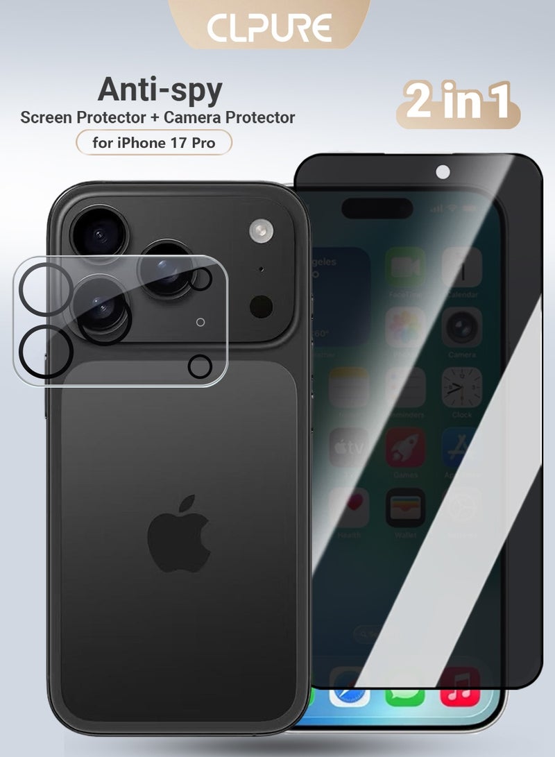 CLPURE 2 in 1 Protection Pack Of Privacy Screen Protector With Camera Protector For Apple iPhone 17 Pro, Anti Spy Tempered Glass-HD - Image 1