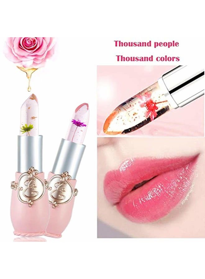 BINGBRUSH 2Pcs Flower Jelly Color Changing Lipstick Magic Lipstick Lip Gloss with Flower inside,Clear Flower PH Jelly Lipstick Prime Lip Color Change Changing Lipstick Lip Blam - Image 3