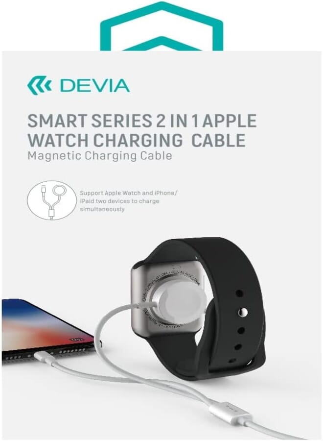 DEVIA Smart Series 2 In 1 Apple Watch Charging Cable 1.2m - White
