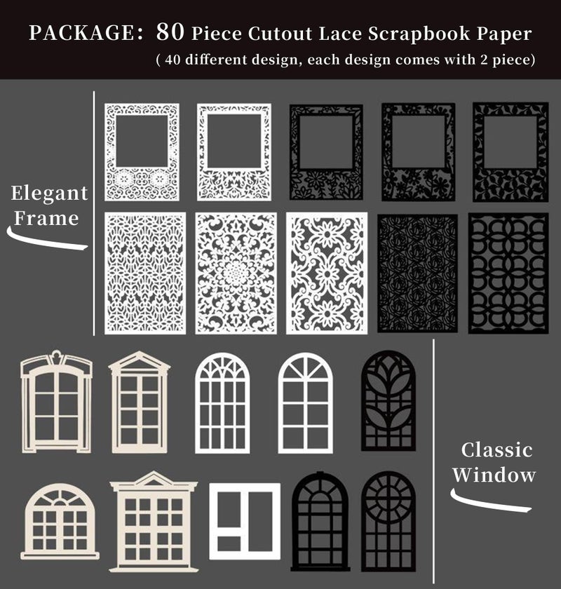 Japleed 80 Pieces Cutout Scrapbook Paper Vintage Lace Scrapbooking Supplies Window Frames Decorative Paper Aesthetic Scrapbook Materials for Journaling Supplies Album Embellishment DIY Crafts Gift - Image 3