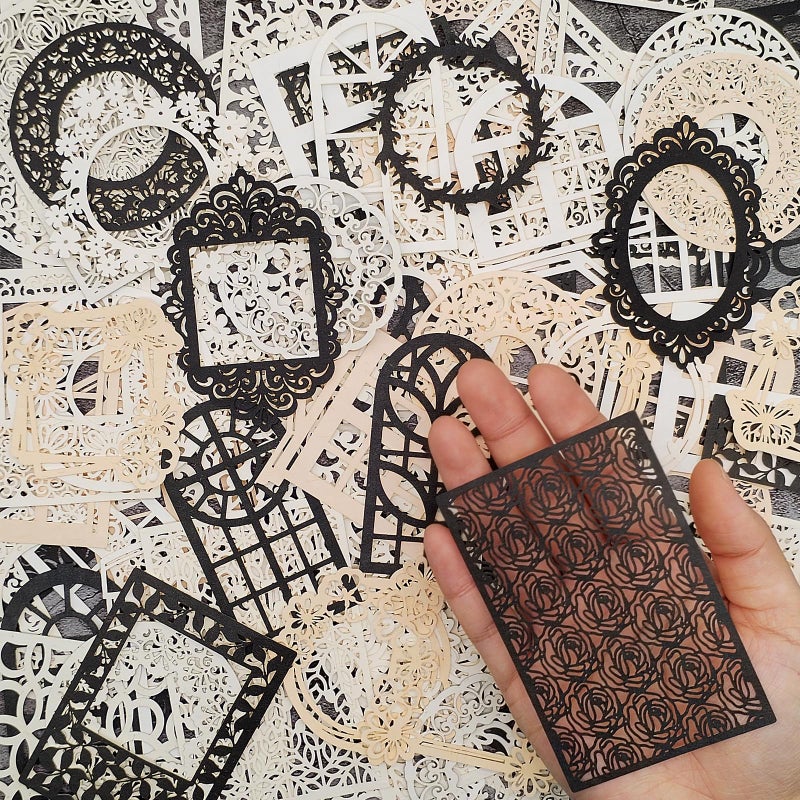 Japleed 80 Pieces Cutout Scrapbook Paper Vintage Lace Scrapbooking Supplies Window Frames Decorative Paper Aesthetic Scrapbook Materials for Journaling Supplies Album Embellishment DIY Crafts Gift - Image 1