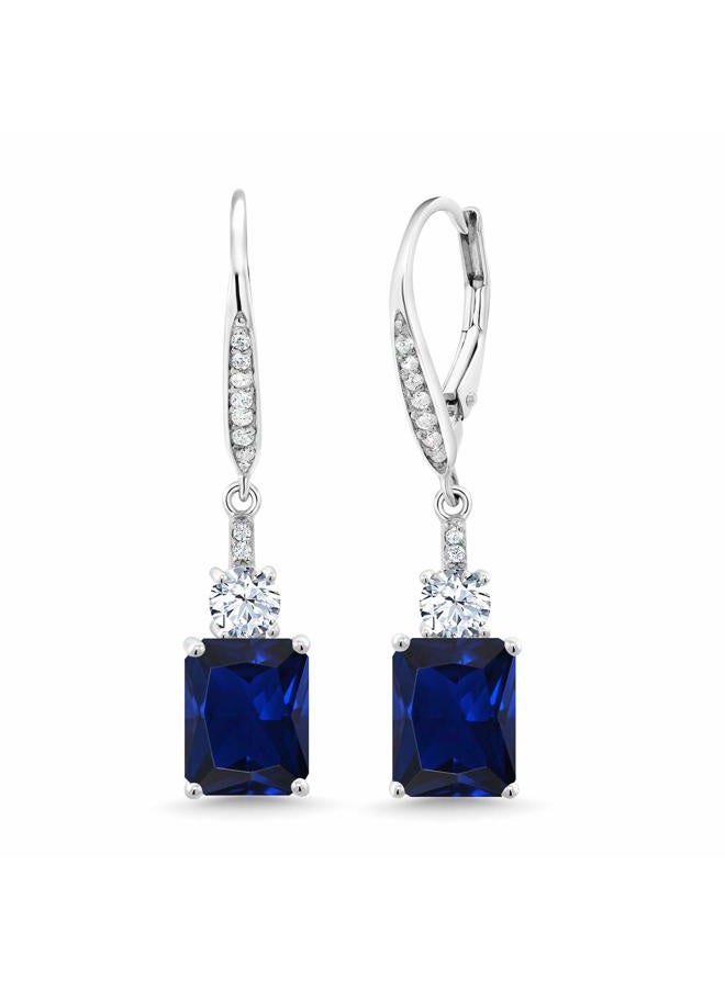 GEM STONE KING 4-5 Cttw Drop Dangle Earrings for Women | 925 Sterling Silver | Emerald Cut 9X7MM Gemstone Birthstone | Fine Jewelry Gifts for Her Mom Anniversary Wedding, Center Stone: 9x7 mm, Small - Image 1