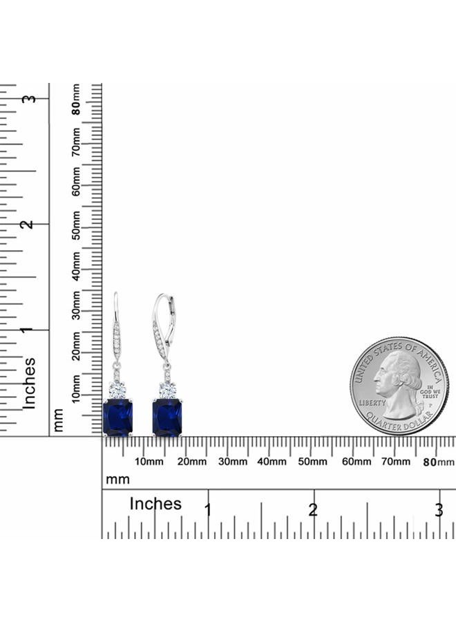 GEM STONE KING 4-5 Cttw Drop Dangle Earrings for Women | 925 Sterling Silver | Emerald Cut 9X7MM Gemstone Birthstone | Fine Jewelry Gifts for Her Mom Anniversary Wedding, Center Stone: 9x7 mm, Small - Image 3