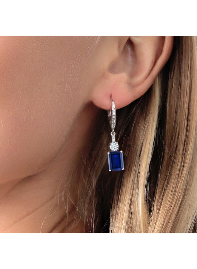 GEM STONE KING 4-5 Cttw Drop Dangle Earrings for Women | 925 Sterling Silver | Emerald Cut 9X7MM Gemstone Birthstone | Fine Jewelry Gifts for Her Mom Anniversary Wedding, Center Stone: 9x7 mm, Small - Image 4