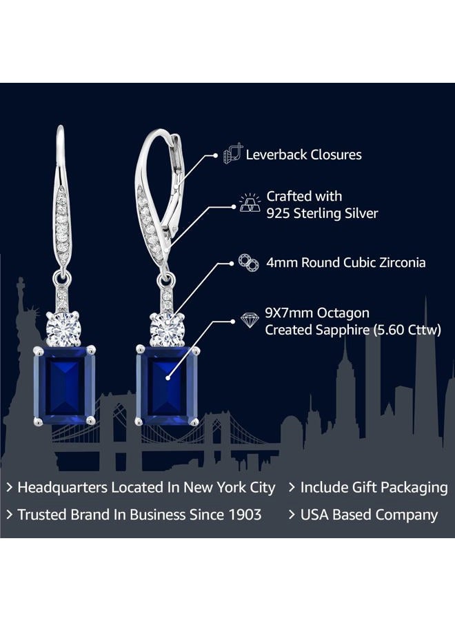 GEM STONE KING 4-5 Cttw Drop Dangle Earrings for Women | 925 Sterling Silver | Emerald Cut 9X7MM Gemstone Birthstone | Fine Jewelry Gifts for Her Mom Anniversary Wedding, Center Stone: 9x7 mm, Small - Image 2