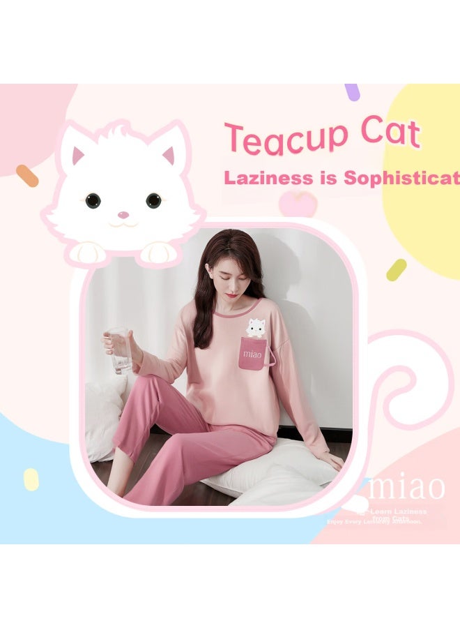 Top melon Dingguagua Women's Pure Cotton Spring Summer Round Neck Long Sleeve Pajama Set 21960 Size 160 - Image 3