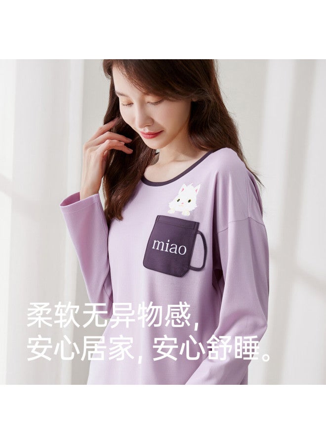 Top melon Dingguagua Women's Pure Cotton Spring Summer Round Neck Long Sleeve Pajama Set 21960 Size 160 - Image 2