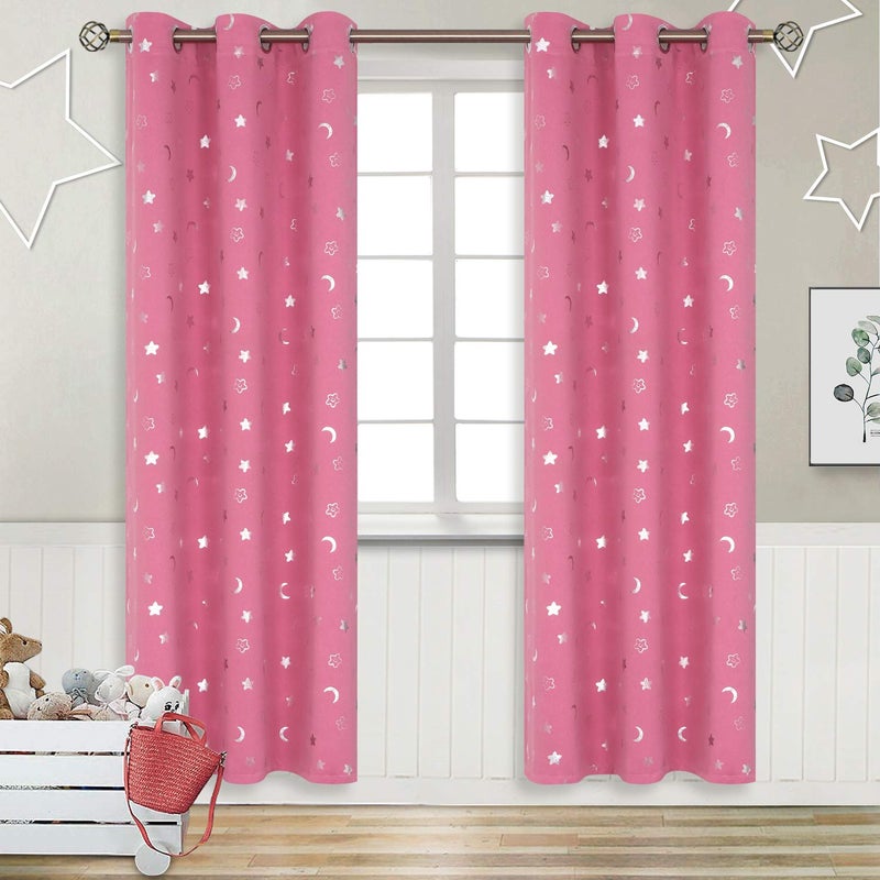 BGment Pink Curtains for Girls Bedroom 84 Inch Length Star and Moon Blackout Curtains for Kids Babys Bedroom Room Darkening Thermal Insulated Window Grommet Curtains for Nursery 42 Wide 2 Panels