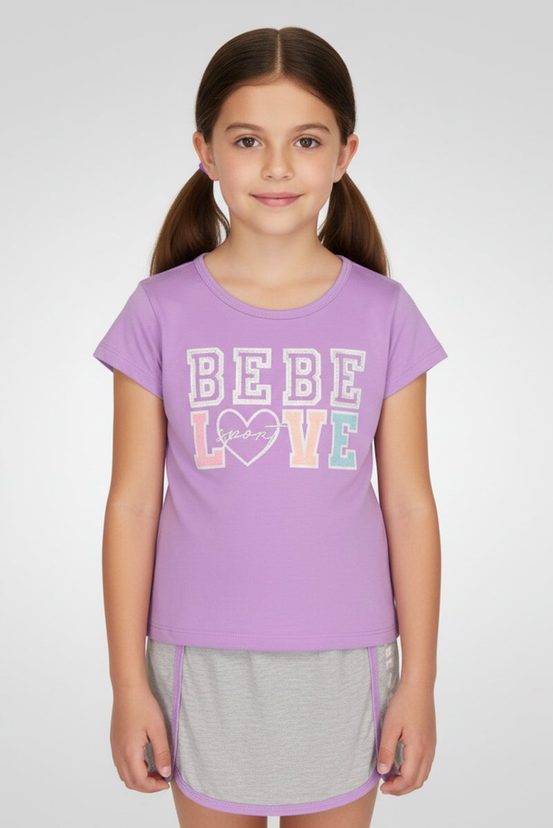 bebe Kids Girl 2 Pcs Brand Logo Outdoor T-Shirt And Skort Set, Multicolor - Image 1