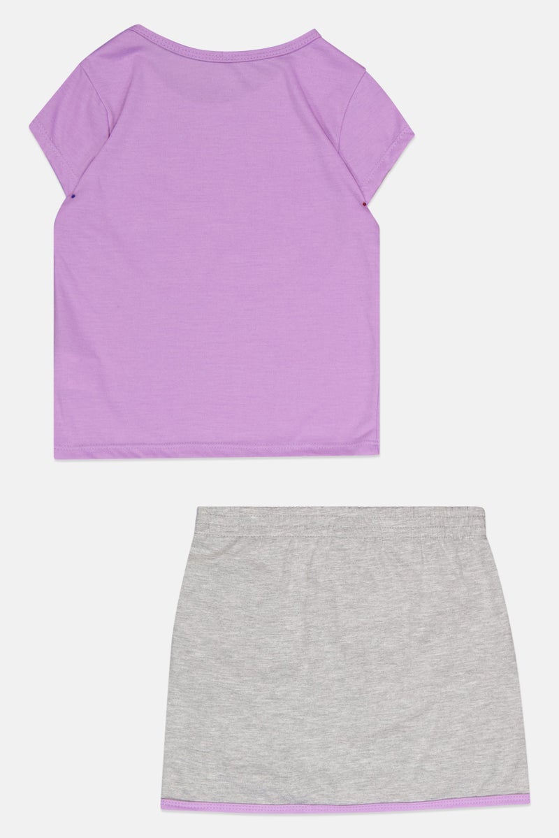 bebe Kids Girl 2 Pcs Brand Logo Outdoor T-Shirt And Skort Set, Multicolor - Image 2