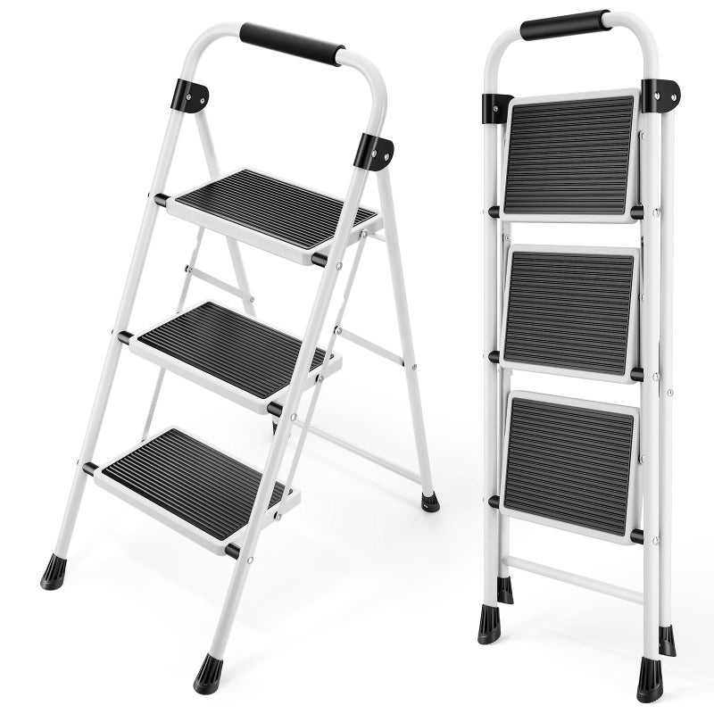 KINGRACK Step Ladder, Folding Step Stool with Wide Anti-Slip Pedal, Sturdy Steel Ladder, Convenient Handrail, Lightweight, Portable Steel Step Stool - Image 1