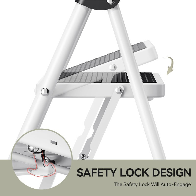 KINGRACK Step Ladder, Folding Step Stool with Wide Anti-Slip Pedal, Sturdy Steel Ladder, Convenient Handrail, Lightweight, Portable Steel Step Stool - Image 4