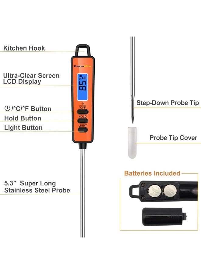 ThermoPro Tp01A Instant Read Meat Thermometer With Long Probe Digital Food Cooking Thermometer For Grilling Bbq Smoker Grill Kitchen Oil Candy Thermometer - Image 3