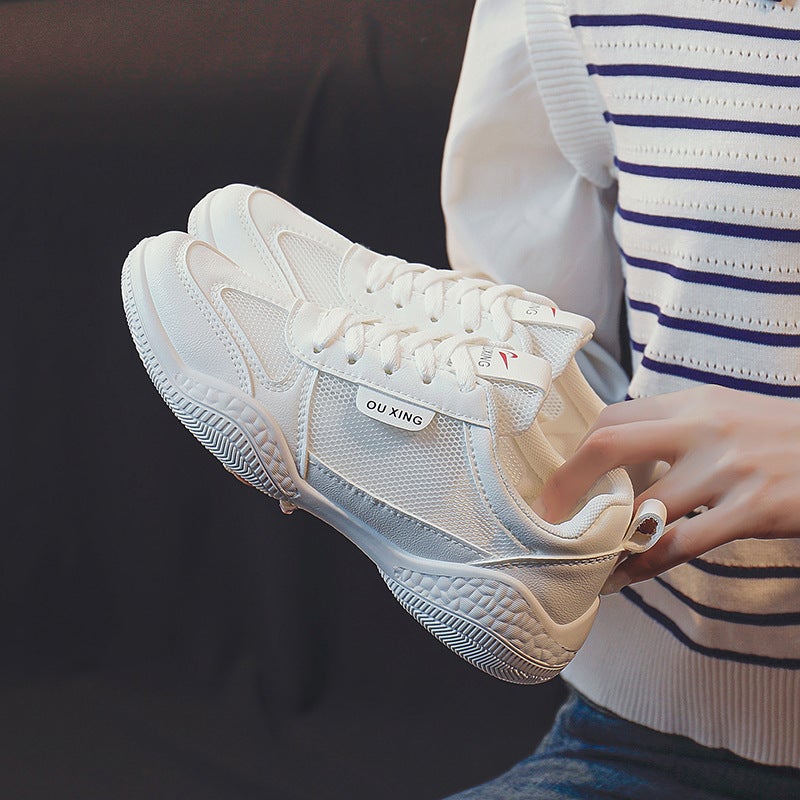 White shoes 2024 spring new Korean style womens shoes ins student Street shooting Internet celebrity platform casual sneaker HY103 White 