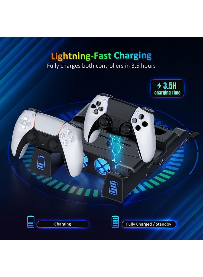 نيكسيجو حامل تبريد صامت Ps5 لكل من وحدات تحكم PS5 وPS5 الجديدة النحيفة، إضاءة LED RGB، محطة شحن مزدوجة، متوافقة مع وحدة التحكم Dual_Sense Edge، القرص الصلب، سماعة الرأس وحامل جهاز التحكم عن بعد، أسود - Image 4