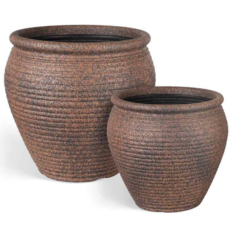 WORTH Clay-Pot-Style Plastic Planter Pots Set of 2 (Large: 17"Dia x 16"H & Small: 13"Dia x 13"H), Rustic style Flower Pots, Lightweight Plant Pots with Drainage Hole & Plug for Indoor & Outdoor Use - Image 1