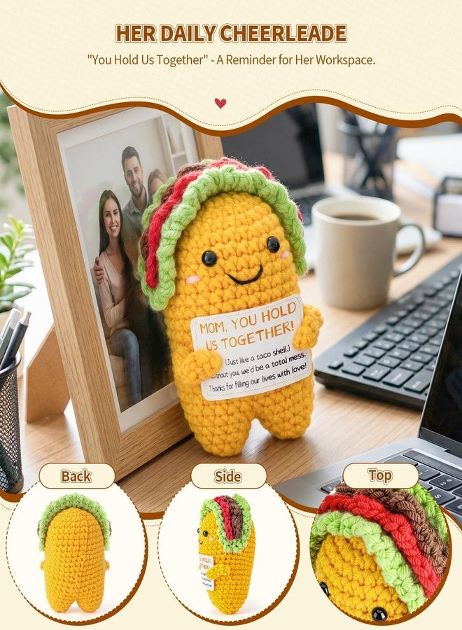 Soobeeke Gifts for Mom from Daughter Son - 4 Inch Large Emotional Support Crochet Taco with Mesh Bag, Funny Christmas Stocking Stuffers, Handmade Knitted Desk Decor for Mother in Law Birthday - Image 5