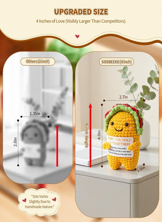 Soobeeke Gifts for Mom from Daughter Son - 4 Inch Large Emotional Support Crochet Taco with Mesh Bag, Funny Christmas Stocking Stuffers, Handmade Knitted Desk Decor for Mother in Law Birthday - Image 3