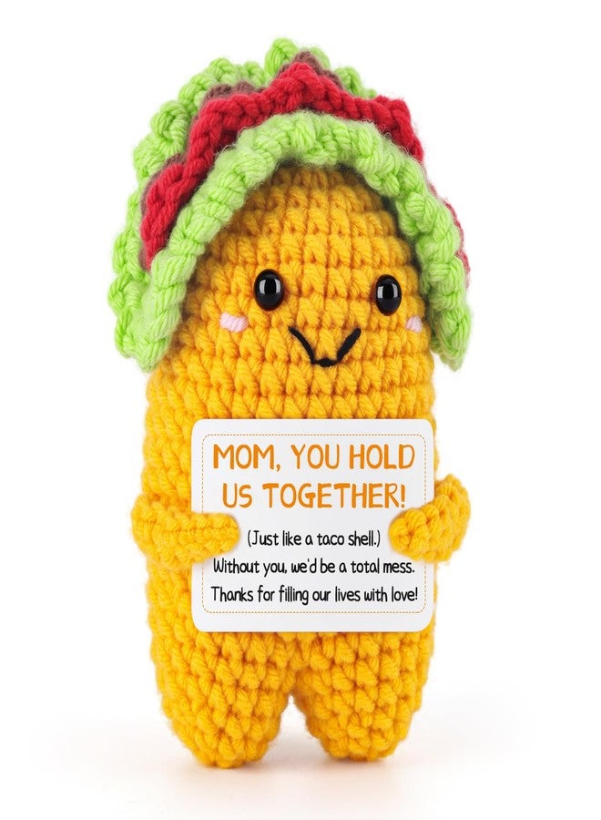 Soobeeke Gifts for Mom from Daughter Son - 4 Inch Large Emotional Support Crochet Taco with Mesh Bag, Funny Christmas Stocking Stuffers, Handmade Knitted Desk Decor for Mother in Law Birthday - Image 1