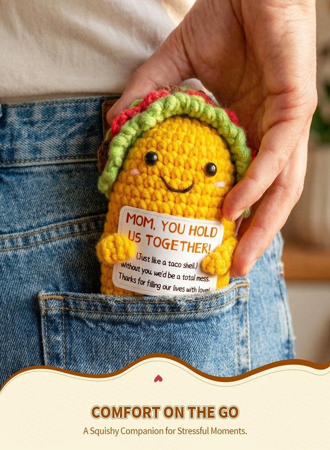 Soobeeke Gifts for Mom from Daughter Son - 4 Inch Large Emotional Support Crochet Taco with Mesh Bag, Funny Christmas Stocking Stuffers, Handmade Knitted Desk Decor for Mother in Law Birthday - Image 2