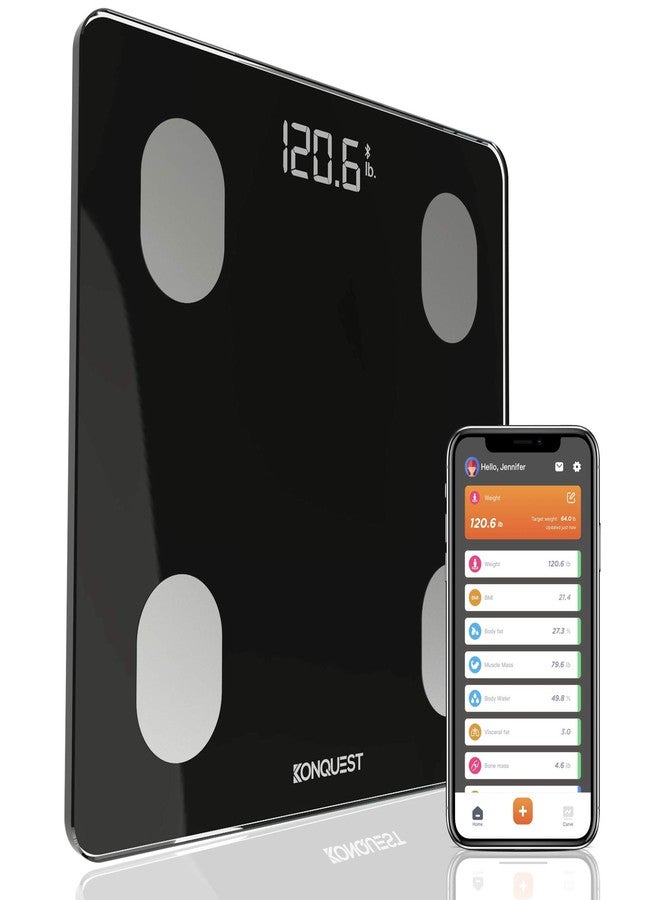 KONQUEST Smart Scale for Body Weight, Digital Bathroom Scale BMI Weighing Bluetooth Body Fat Scale, Body Composition Monitor Health Analyzer with Smartphone App, 400 lbs - Black - Image 1