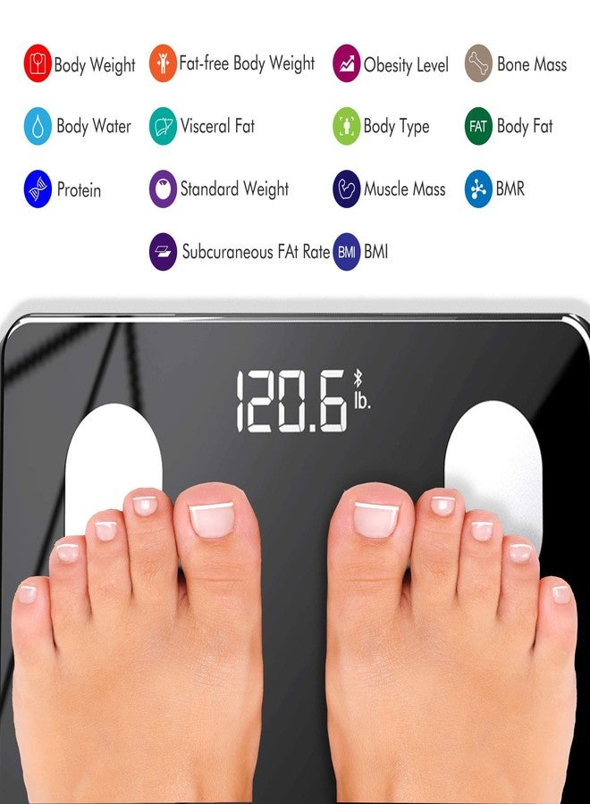 KONQUEST Smart Scale for Body Weight, Digital Bathroom Scale BMI Weighing Bluetooth Body Fat Scale, Body Composition Monitor Health Analyzer with Smartphone App, 400 lbs - Black - Image 2